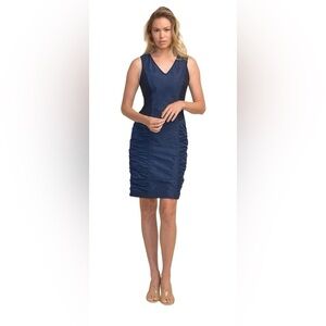 JOSEPH RIBKOFF 211114 NWT Size 8 Navy Ruched Sides Sleeveless Dress